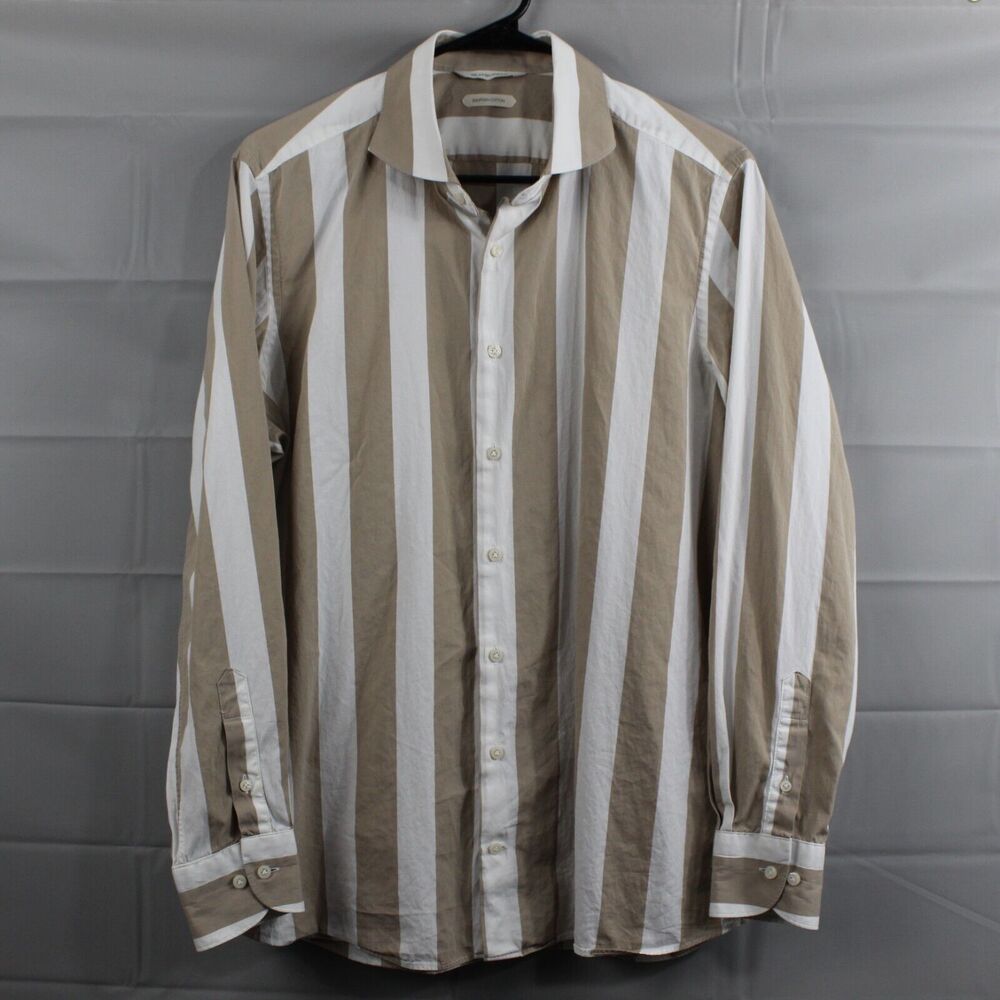 Suitsupply Beige and White Striped Dress Shirt